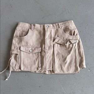Beige Cargo Mini Skirt